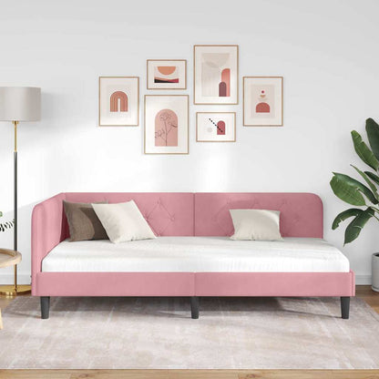 Cornice del letto ad angolo Rosa 90 x 200 cm Velluto | homemem39