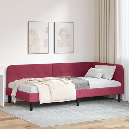 Cornice del letto ad angolo Rosso Vino 90 x 200 cm Velluto | homemem39