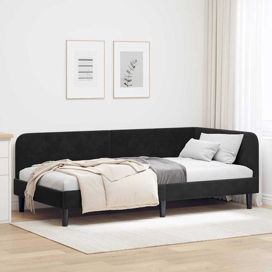 Cornice del letto ad angolo Nero 90 x 200 cm Velluto | homemem39