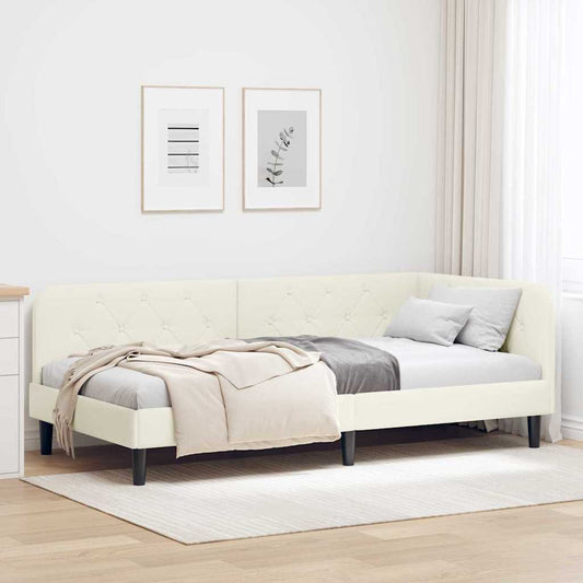 Cornice del letto ad angolo Crema 90 x 200 cm Velluto | homemem39