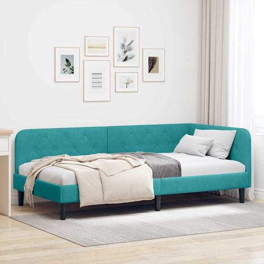 Cornice del letto ad angolo Turchese 90 x 200 cm Velluto | homemem39