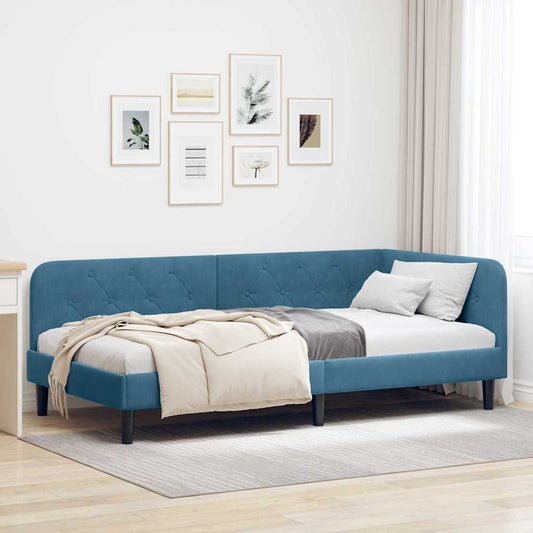 Cornice del letto ad angolo Blu 100 x 200 cm Velluto | homemem39