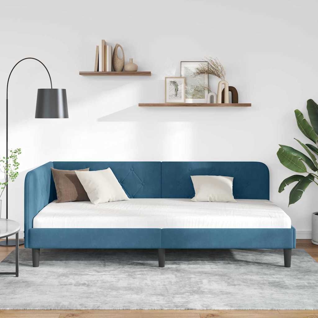 Cornice del letto ad angolo Blu 100 x 200 cm Velluto | homemem39