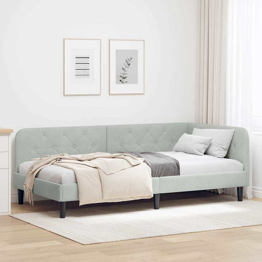Cornice del letto ad angolo Grigio chiaro 100 x 200 cm Velluto | homemem39