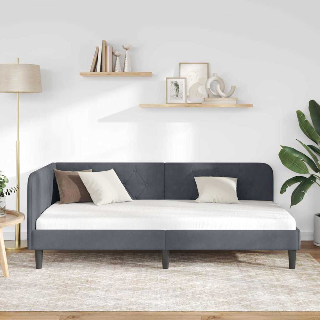 Cornice del letto ad angolo Grigio scuro 100 x 200 cm Velluto | homemem39