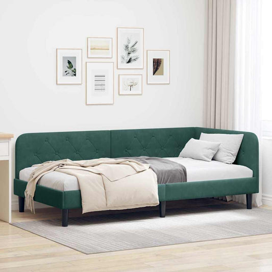 Cornice del letto ad angolo Verde Scuro 100 x 200 cm Velluto | homemem39