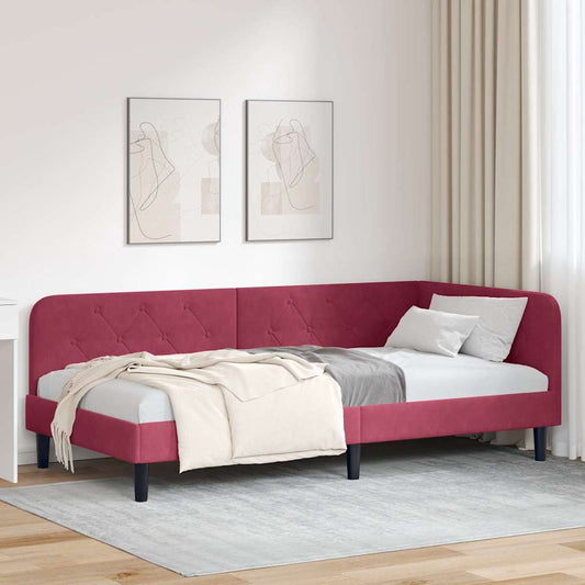 Cornice del letto ad angolo Rosso Vino 100 x 200 cm Velluto | homemem39
