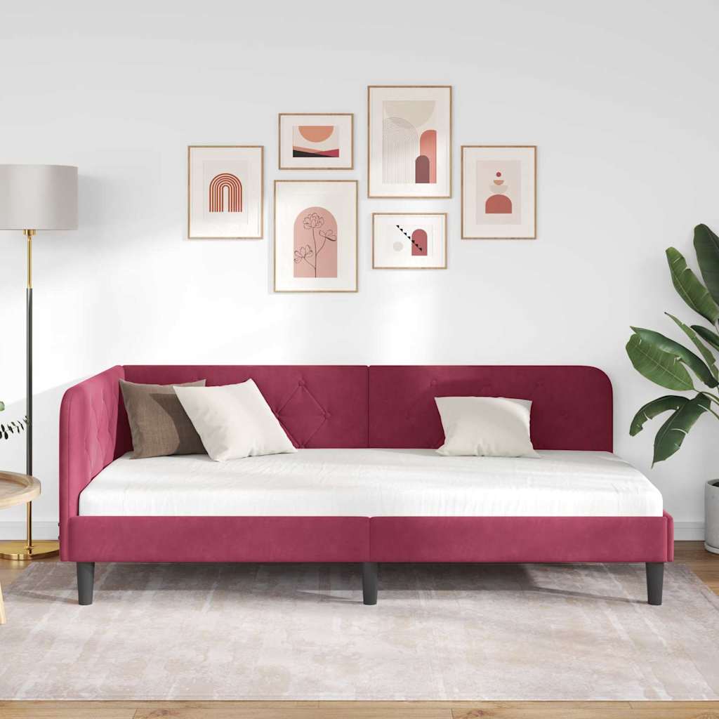 Cornice del letto ad angolo Rosso Vino 100 x 200 cm Velluto | homemem39