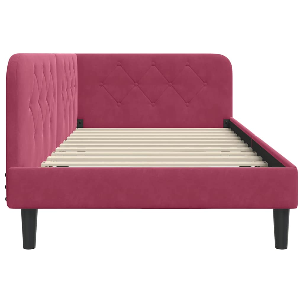 Cornice del letto ad angolo Rosso Vino 100 x 200 cm Velluto | homemem39