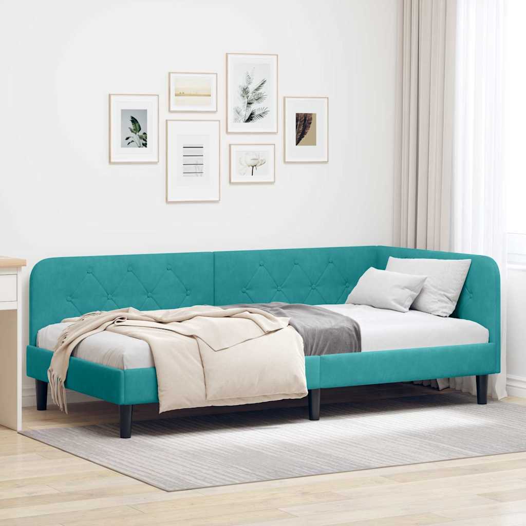 Cornice del letto ad angolo Turchese 100 x 200 cm Velluto | homemem39