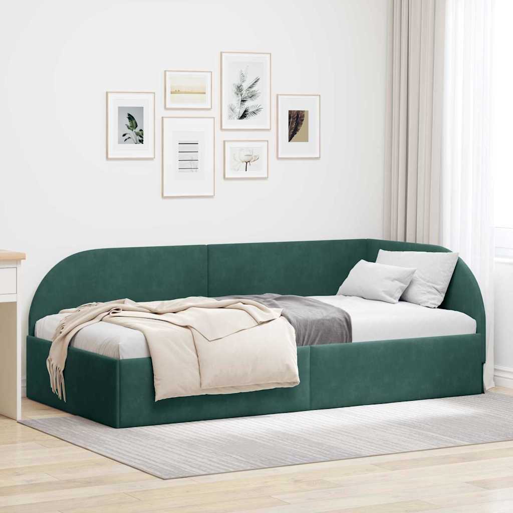 Cornice del letto ad angolo Verde Scuro 80 cm x 200 cm Velluto | homemem39