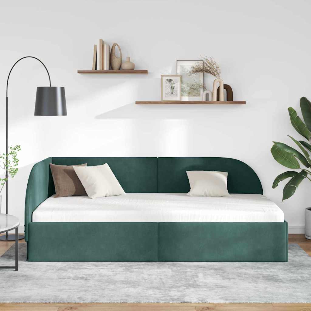 Cornice del letto ad angolo Verde Scuro 80 cm x 200 cm Velluto | homemem39