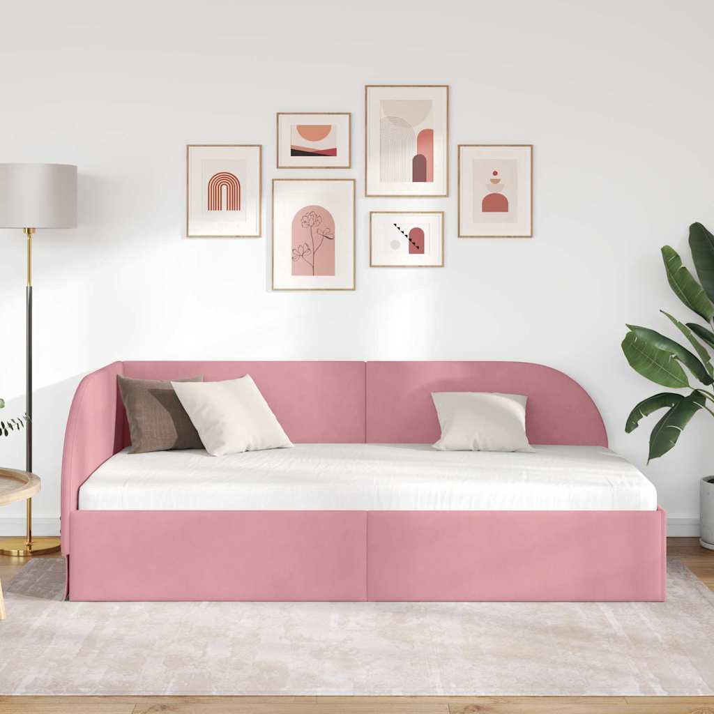 Cornice del letto ad angolo Rosa 80 cm x 200 cm Velluto | homemem39