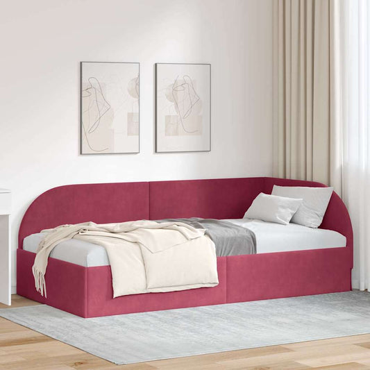 Cornice del letto ad angolo Rosso Vino 80 cm x 200 cm Velluto | homemem39