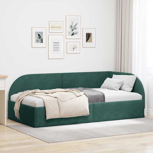 Cornice del letto ad angolo Verde scuro 90 x 190 cm Velluto
