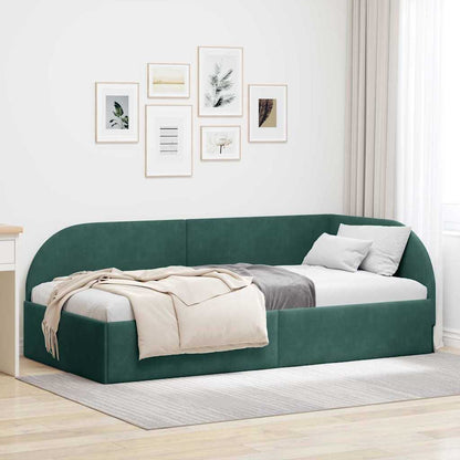 Cornice del letto ad angolo Verde Scuro 90 cm x 190 cm Velluto