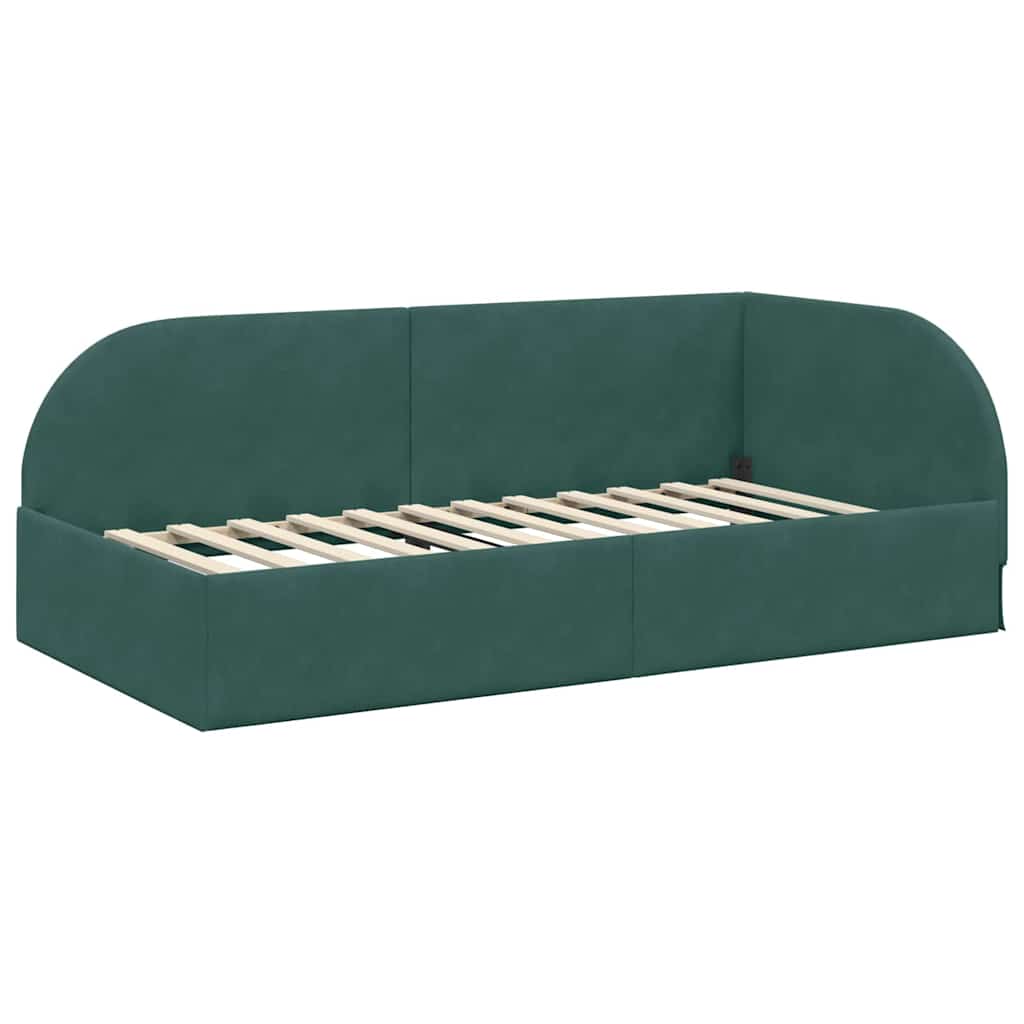 Cornice del letto ad angolo Verde scuro 90 x 190 cm Velluto