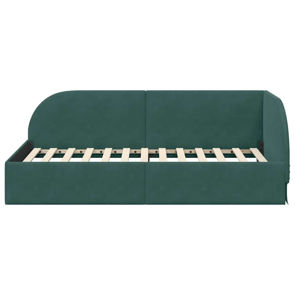 Cornice del letto ad angolo Verde scuro 90 x 190 cm Velluto