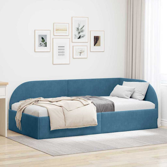 Cornice del letto ad angolo Blu 90 cm x 200 cm Velluto | homemem39