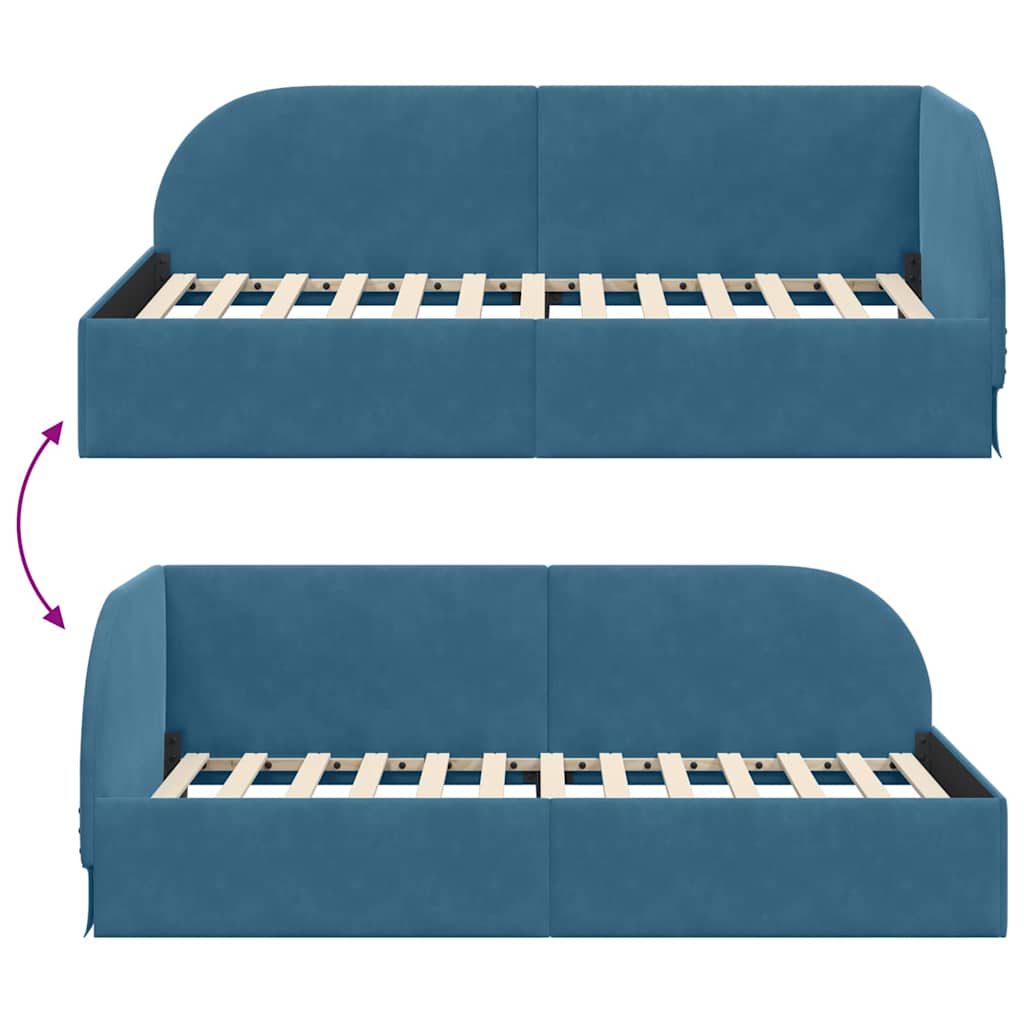 Cornice del letto ad angolo Blu 90 cm x 200 cm Velluto | homemem39