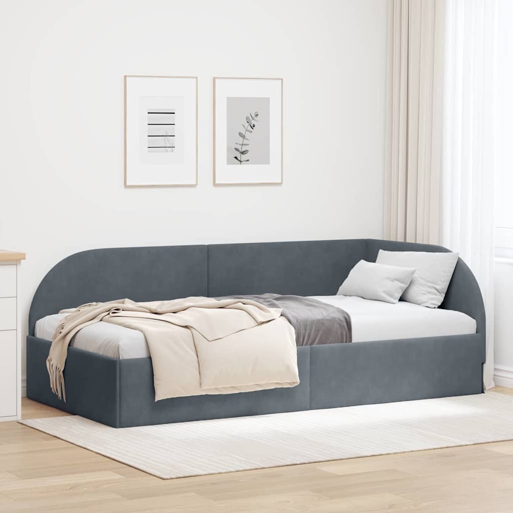 Cornice del letto ad angolo Grigio scuro 90 cm x 200 cm Velluto | homemem39