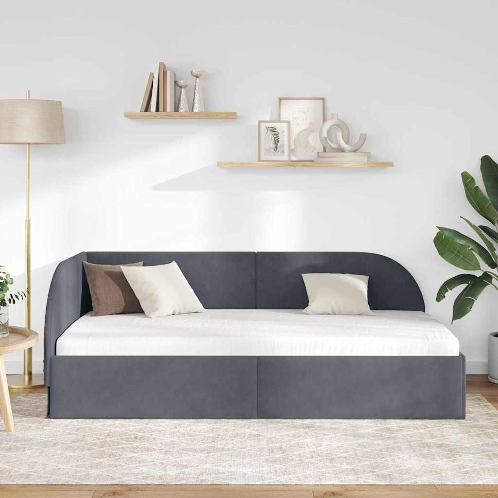 Cornice del letto ad angolo Grigio scuro 90 cm x 200 cm Velluto | homemem39