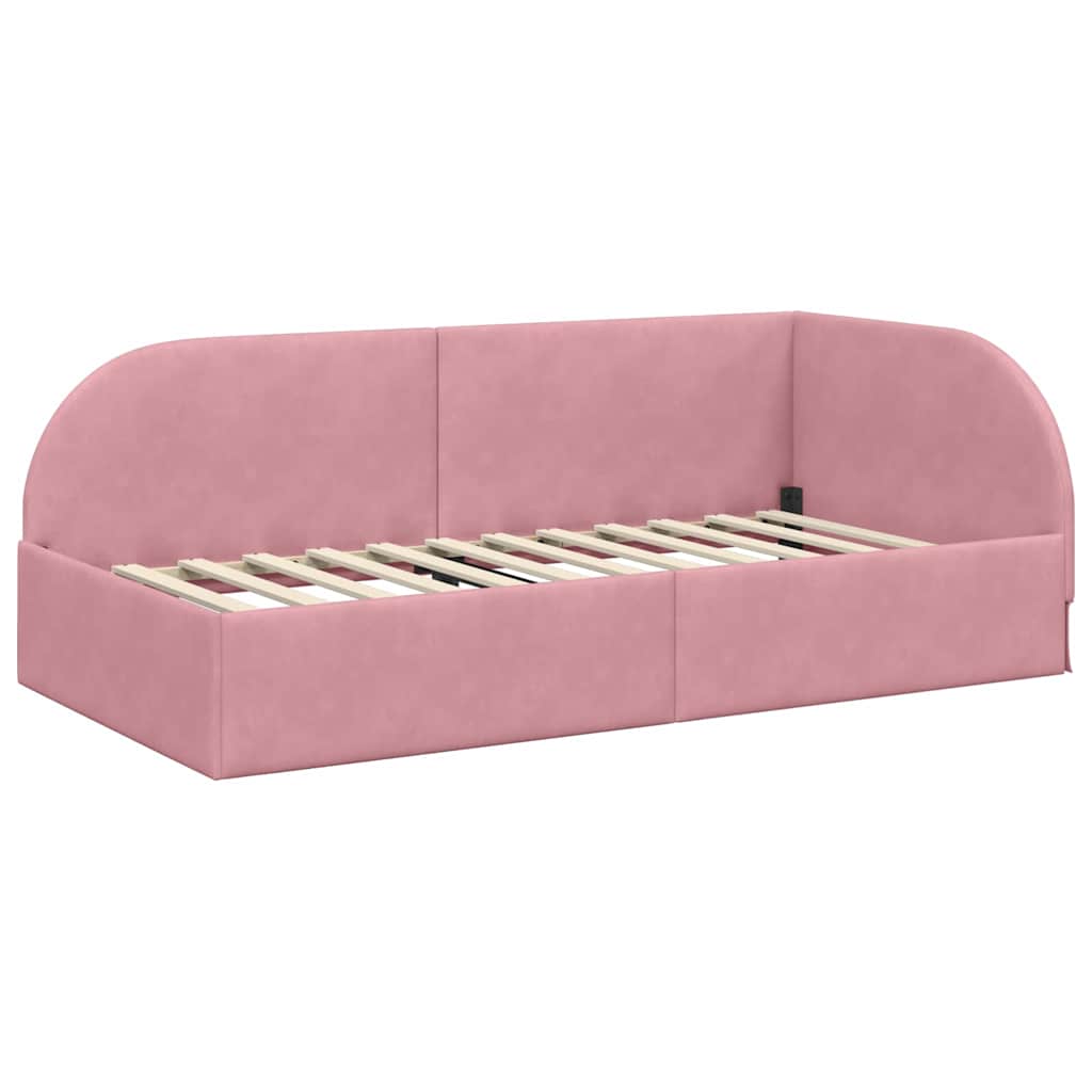 Cornice del letto ad angolo Rosa 90 cm x 200 cm Velluto | homemem39
