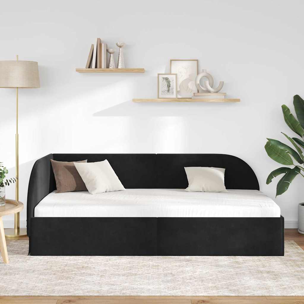 Cornice del letto ad angolo Nero 90 cm x 200 cm Velluto | homemem39