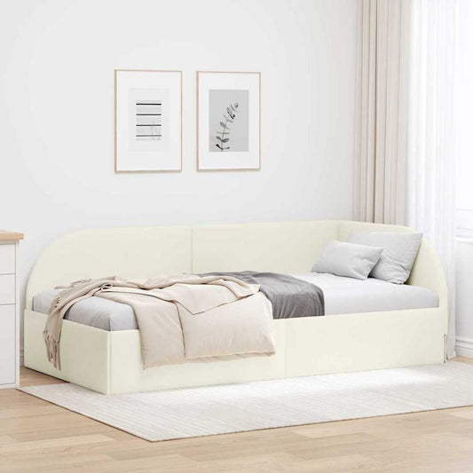Cornice del letto ad angolo Crema 90 cm x 200 cm Velluto | homemem39