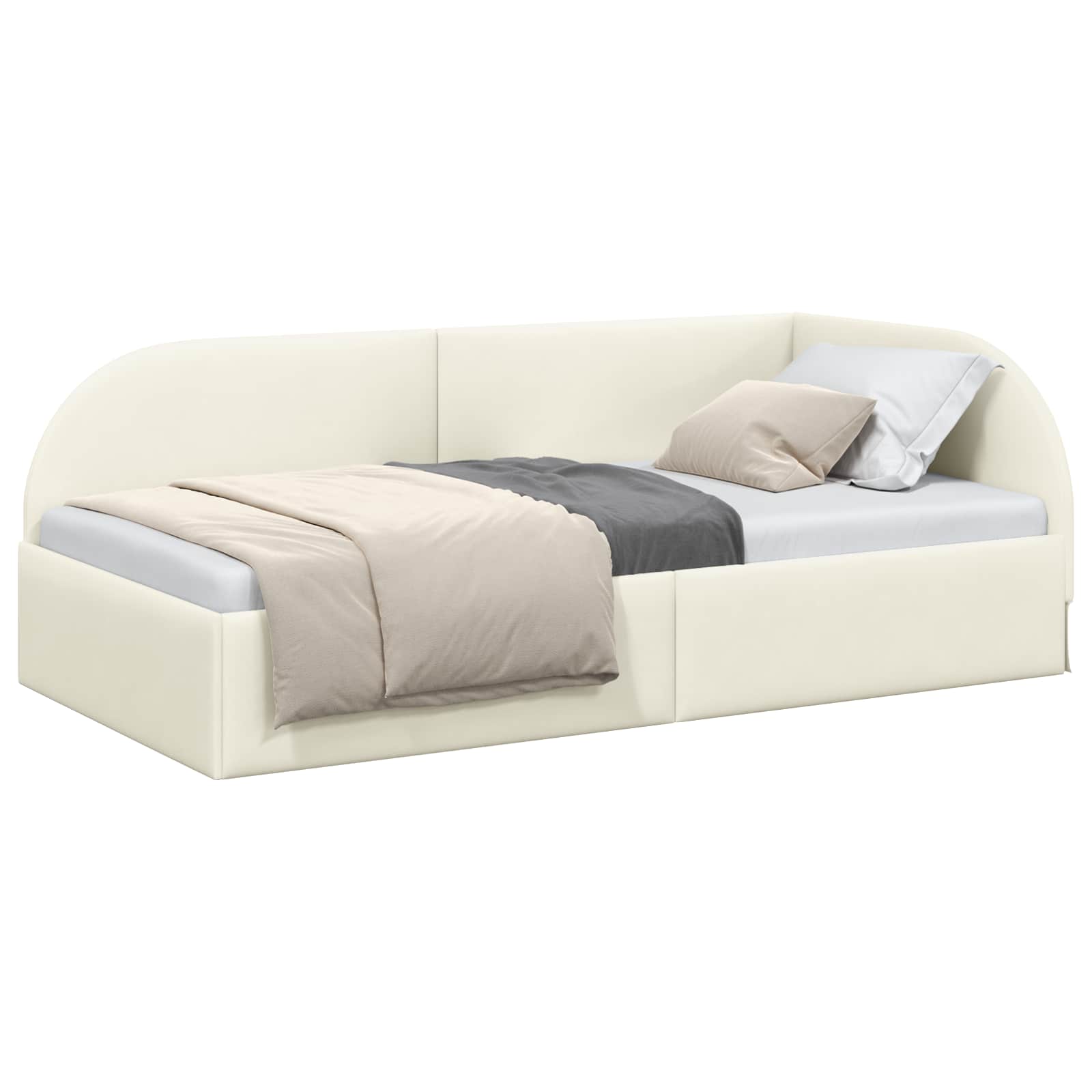 Cornice del letto ad angolo Crema 90 cm x 200 cm Velluto | homemem39