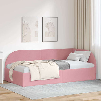 Cornice del letto ad angolo Rosa 100 x 200 cm Velluto