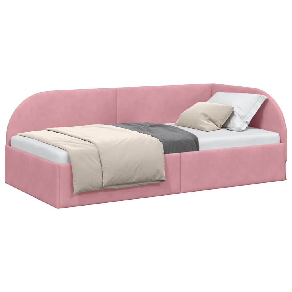 Cornice del letto ad angolo Rosa 100 x 200 cm Velluto