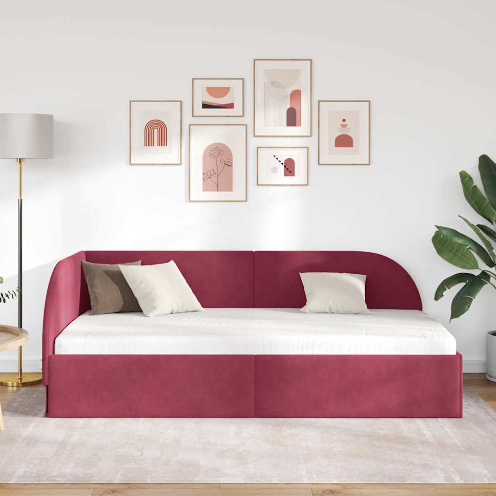 Cornice del letto ad angolo Rosso vino 100 x 200 cm Velluto
