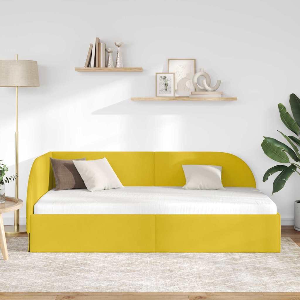Cornice del letto ad angolo Giallo 100 x 200 cm Velluto