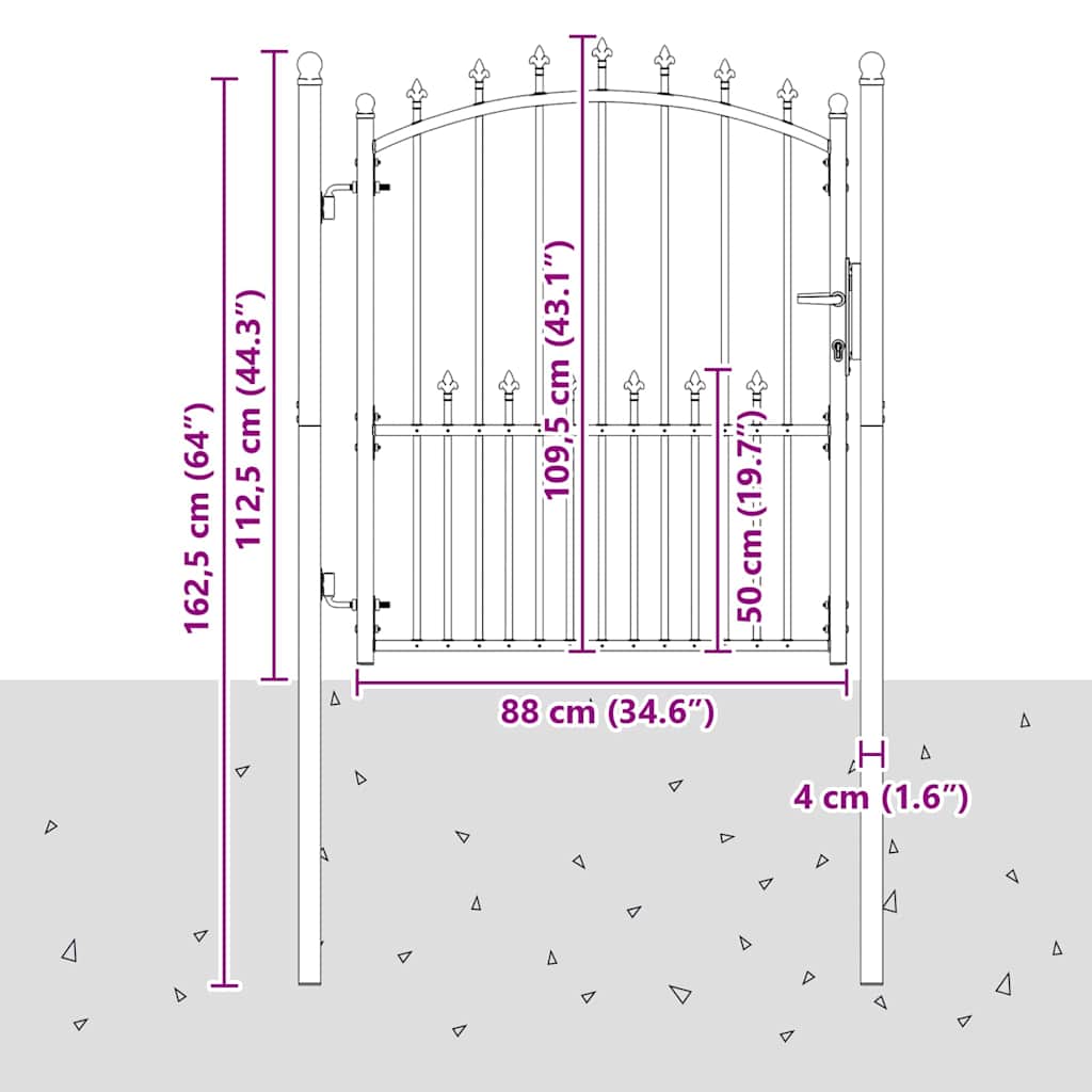Cancello della recinzione con punte Grigio 125 x 100 cm