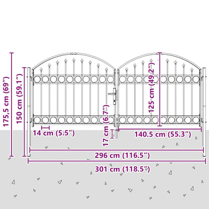 Cancello per recinzione ASSEN 301 x 175,5 cm Acciaio Grigio | homemem39
