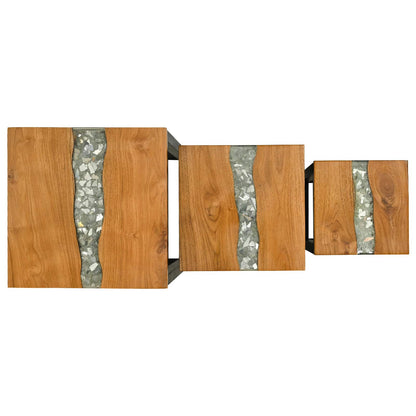 Tavolo Nesting 3 pcs Marrone Legno di teak solido