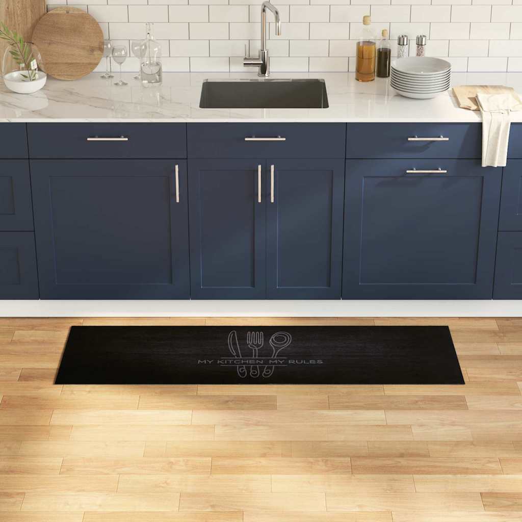 Tappeto da Cucina Nero 150 x 45 cm Velluto