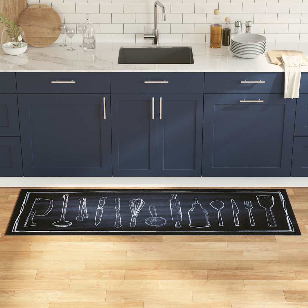 Tappeto da Cucina Nero 180 x 60 cm Velluto