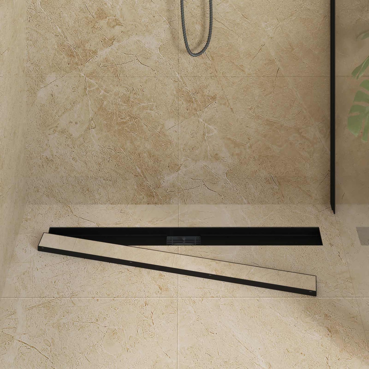 Drenaggio doccia 2 in 1 Nero 100 cm Acciaio Inox 304
