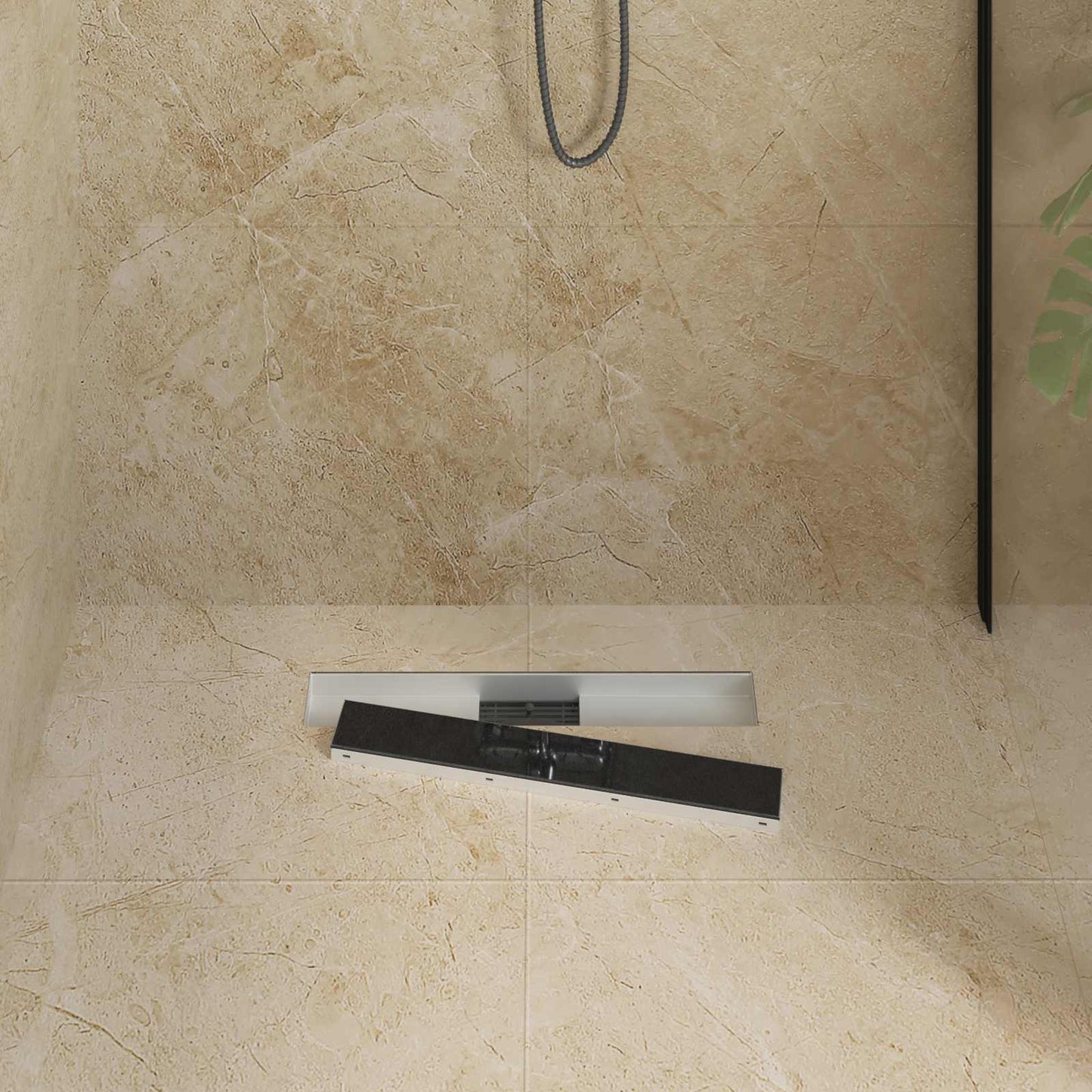 Drenaggio doccia con copertura in vetro Nero 50 cm