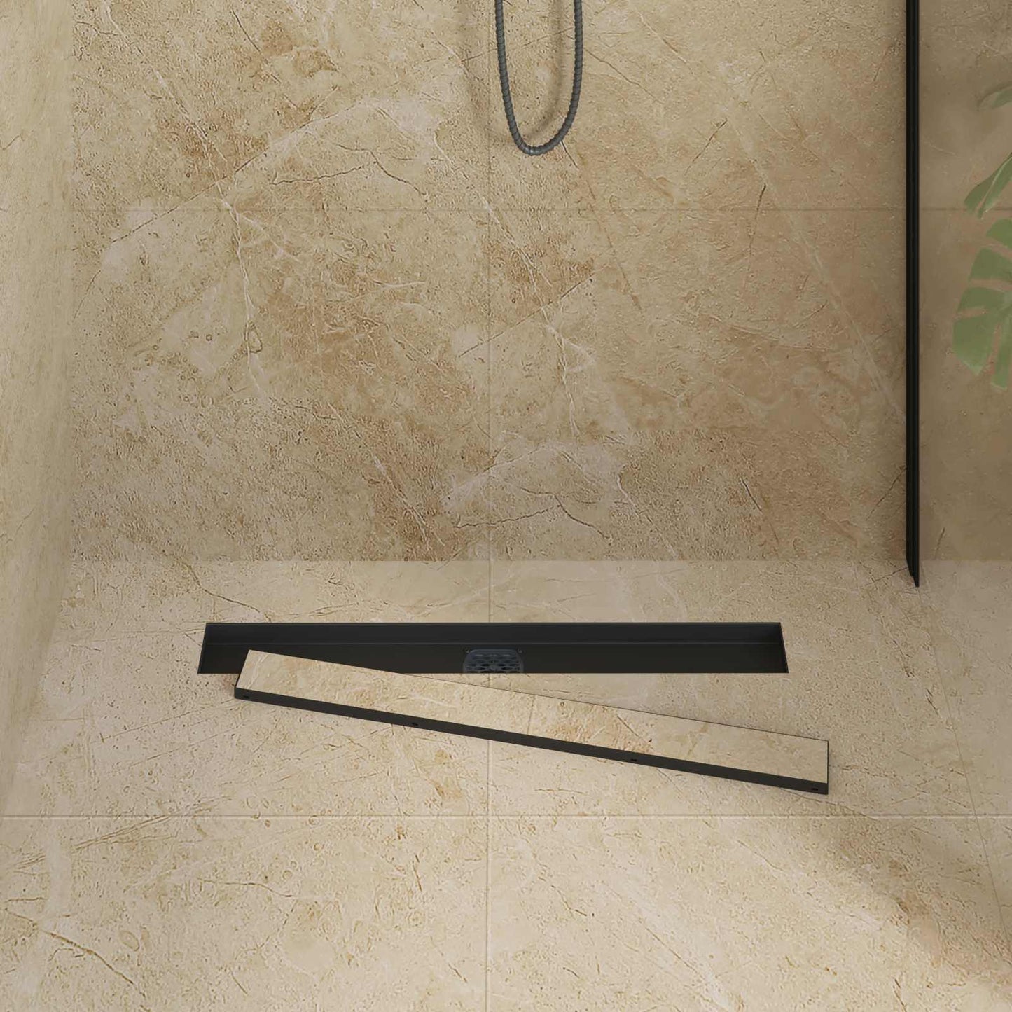 Scarico doccia 2-in-1 con sifone a 360° Nero 70 cm | homemem39