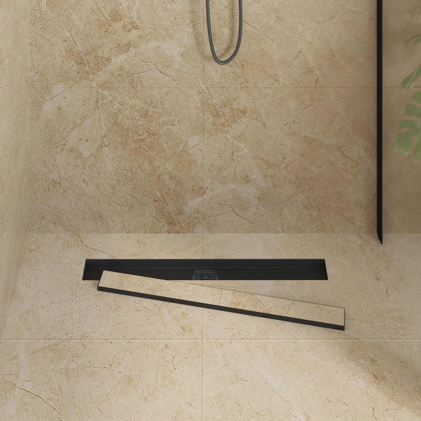 Scarico doccia 2-in-1 con sifone a 360° Nero 70 cm | homemem39