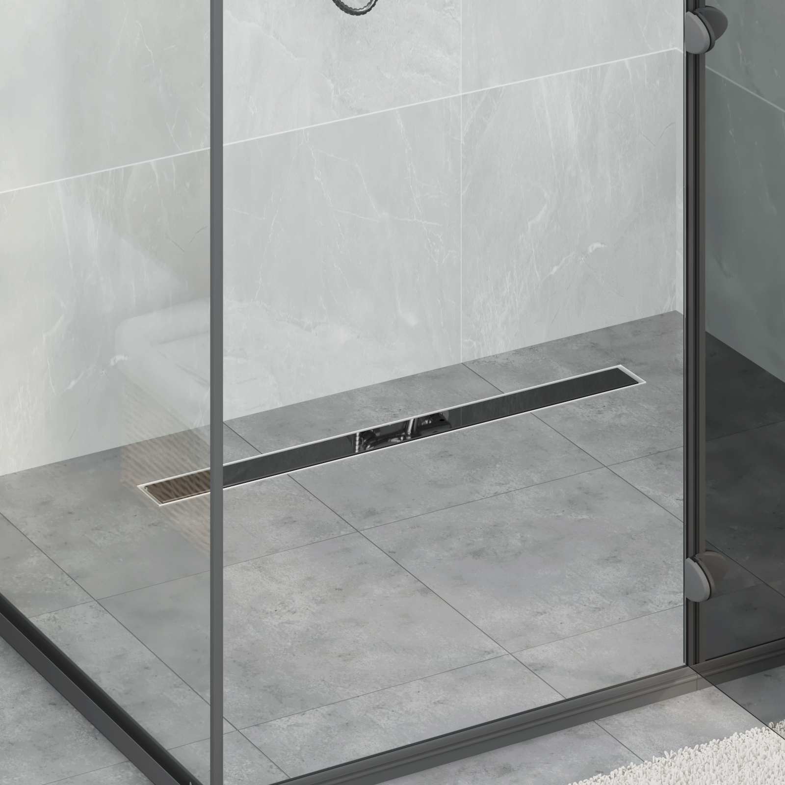 Scarico doccia con copertura in vetro e sifone a 360° 80 cm | homemem39