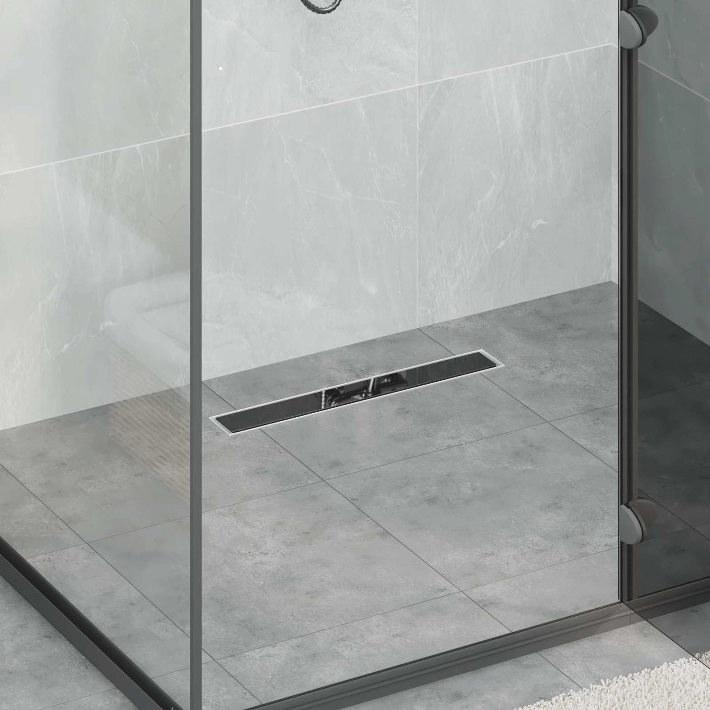 Scarico doccia con copertura in vetro e sifone a 360° 50 cm