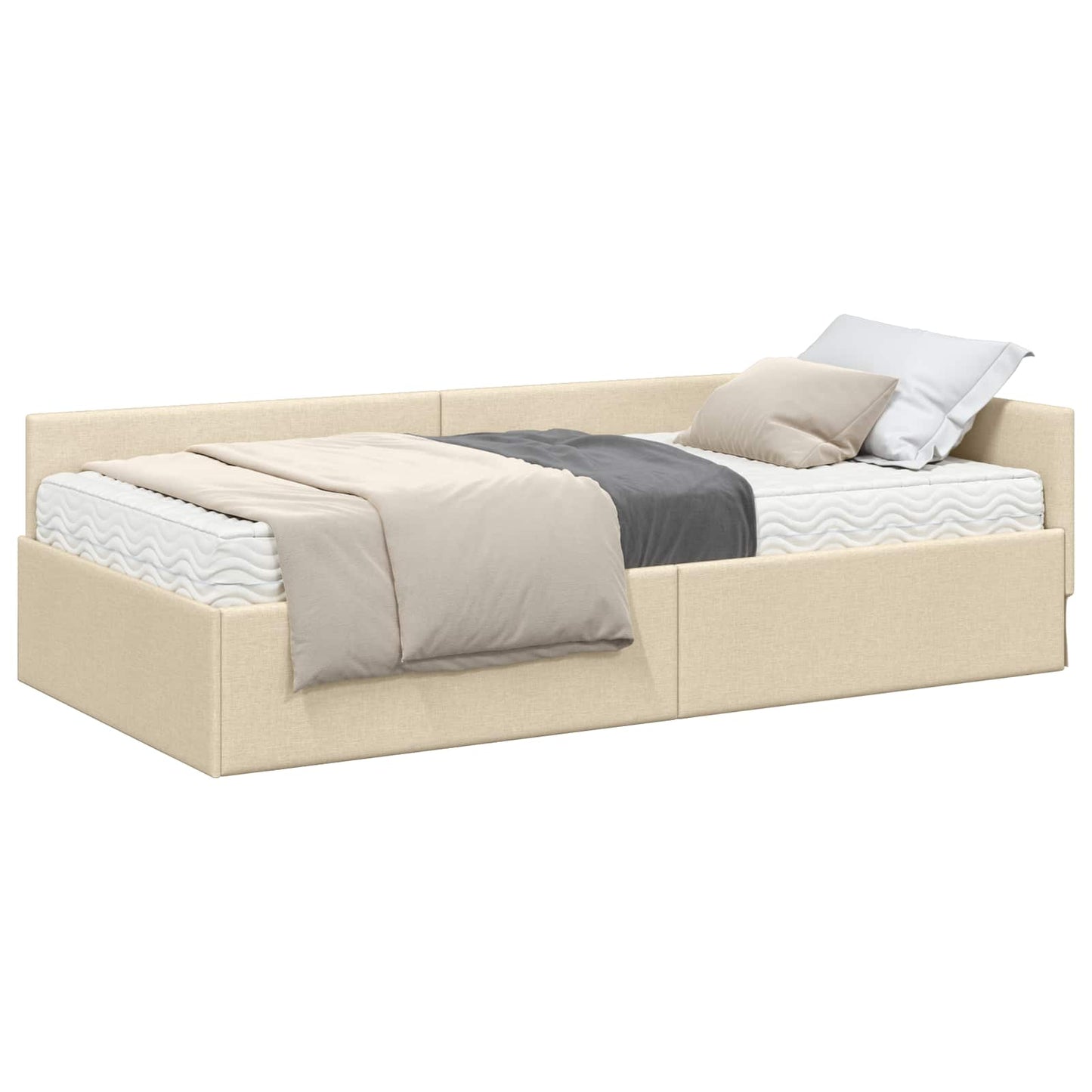 Struttura Letto Angolare con Materasso 2 pcs Crema Tessuto