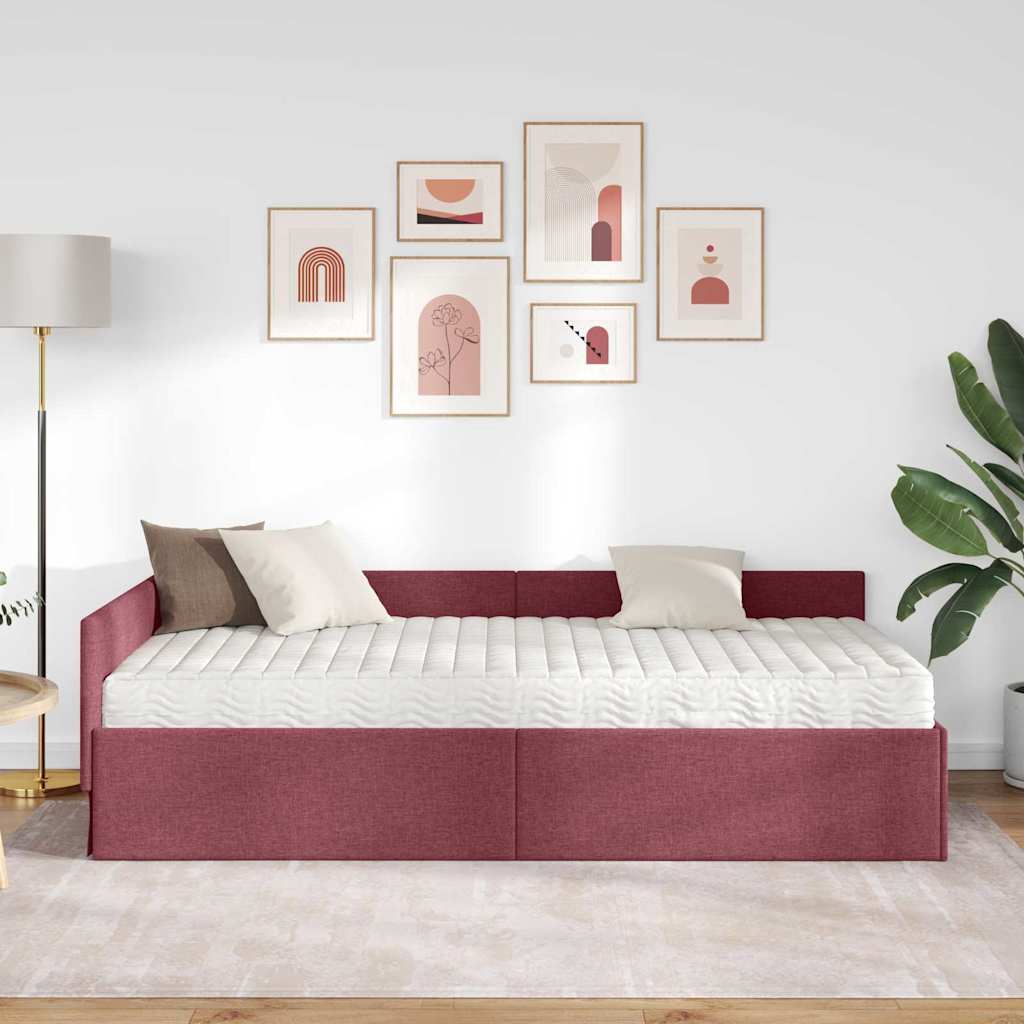 Struttura Letto Angolare con Materasso 2 pcs Rosso Tessuto