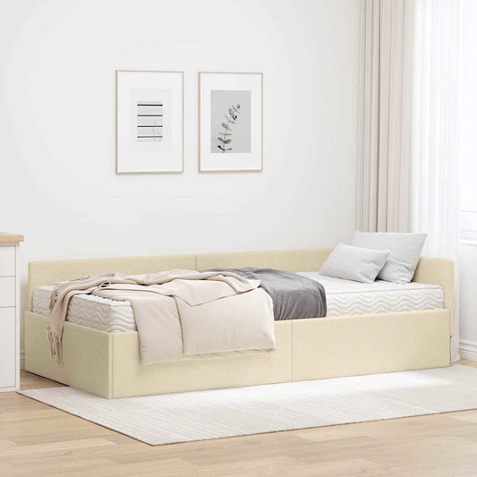 Struttura Letto Angolare con Materasso 2 pcs Crema Tessuto | homemem39