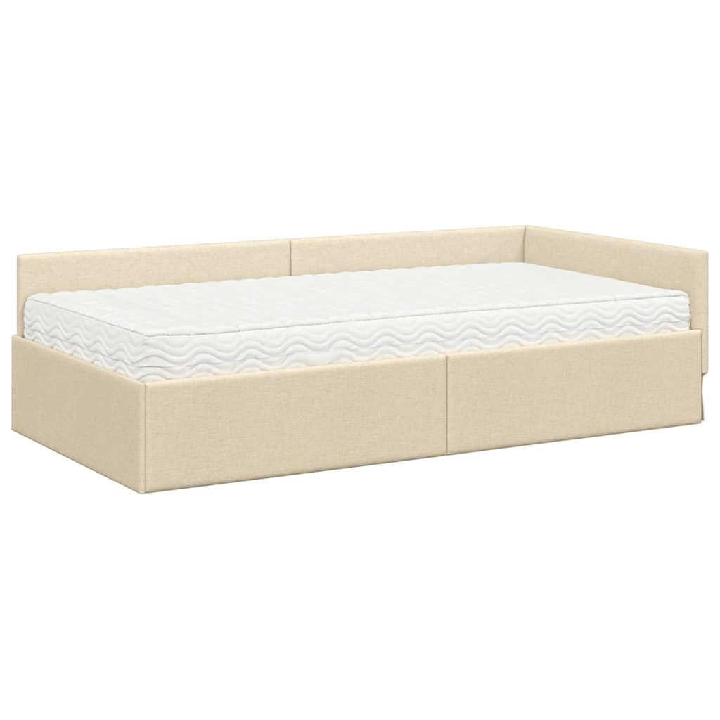 Struttura Letto Angolare con Materasso 2 pcs Crema Tessuto