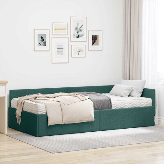 Struttura Letto Angolare con Materasso 2 pcs Verde Tessuto | homemem39